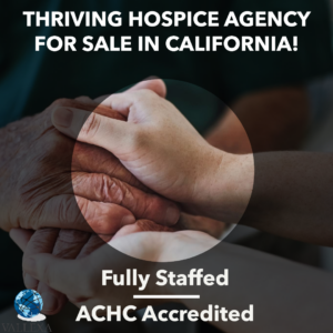Hospice nurse caring for an elderly patient in a sunny California setting, representing a Medicare-certified hospice for sale.