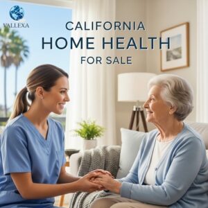 Nurse assisting smiling elderly patient in a warm California home setting, representing a home health agency for sale in San Diego