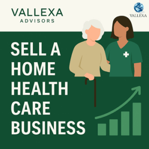 Vallexa Advisors image for how to sell a home health care business showing caregiver assisting senior with growth chart